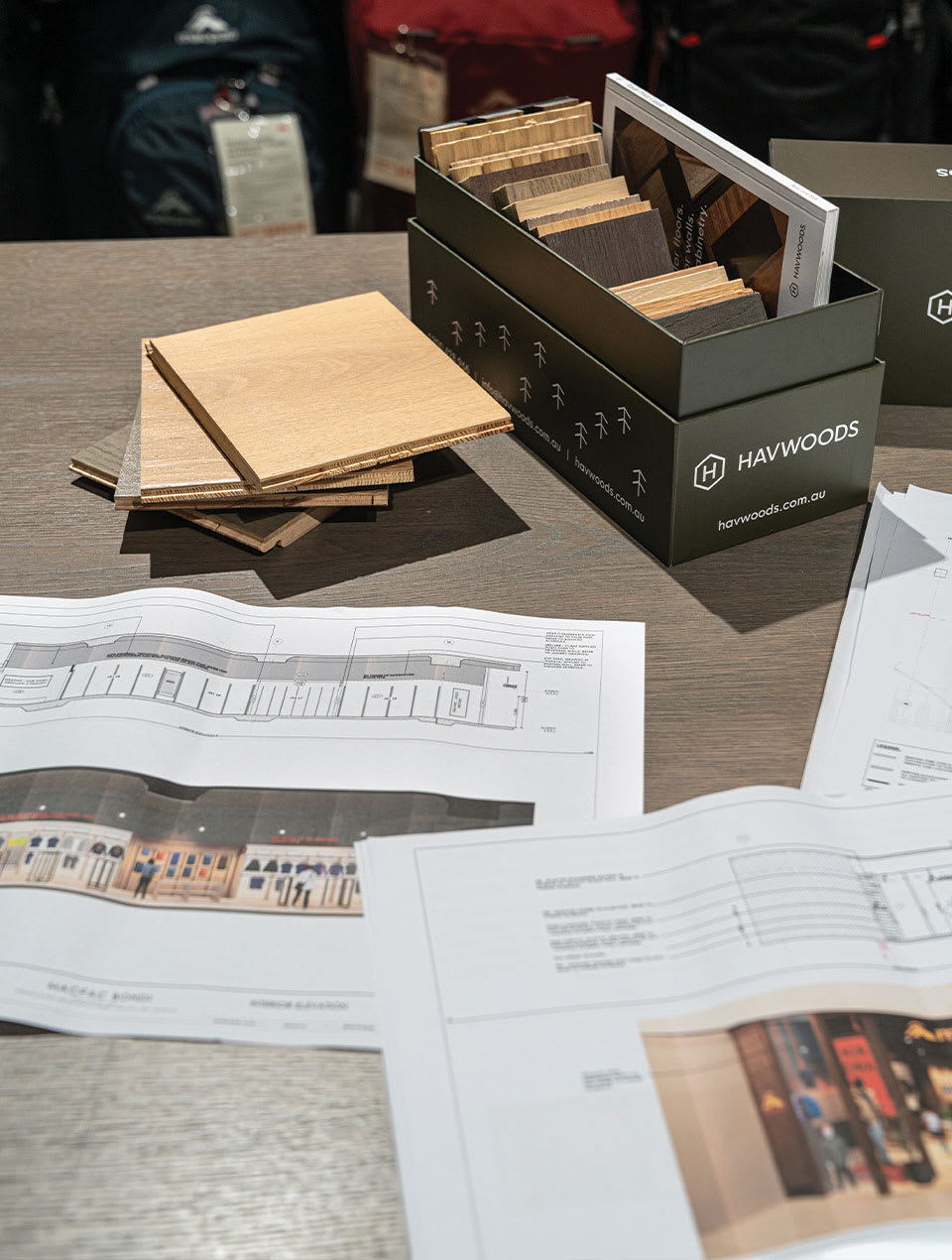 Havwoods timber samples, plans and sample box